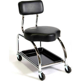 Heavy Duty Mechanics Tool Trolley Stool w/Back Rest, 450 lb. Cap,. Black Vinyl