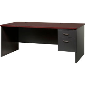 Modular Steel Desk - Single Right Pedestal - 72 x 36 - Charcoal/Mahogany