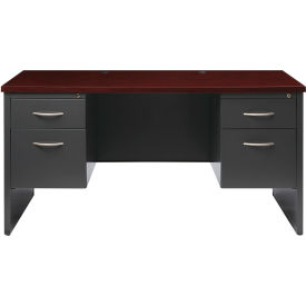 Modular Steel Desk - Double Pedestal - 60 x 30 - Charcoal/Mahogany