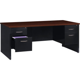 Modular Steel Desk - Double Pedestal - 72 x 36 - Black/Walnut