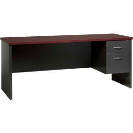 Modular Steel Credenza - Single Right Pedestal - 72 x 24 - Charcoal/Mahogany
