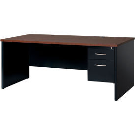 Modular Steel Desk - Single Right Pedestal - 72 x 36 - Black/Walnut