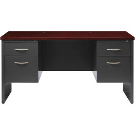 Modular Steel Credenza - Double Pedestal - 60 x 24 - Charcoal/Mahogany