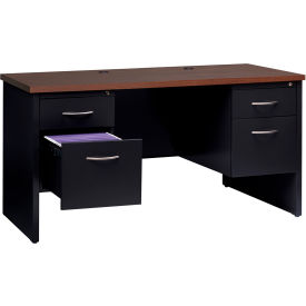 Modular Steel Credenza - Double Pedestal - 60 x 24 - Black/Walnut