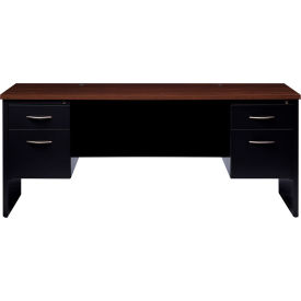 Modular Steel Credenza - Double Pedestal - 72 x 24 - Black/Walnut
