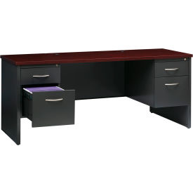 Modular Steel Credenza - Double Pedestal - 72 x 24 - Charcoal/Mahogany