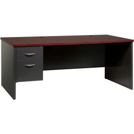 Modular Steel Desk - Single Left Pedestal - 72 x 36 - Charcoal/Mahogany