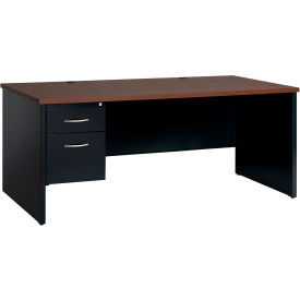 Modular Steel Desk - Single Left Pedestal - 72 x 36 - Black/Walnut