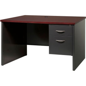 Modular Steel Desk - Single Right Pedestal - 48 x 30 - Charcoal/Mahogany
