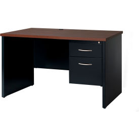 Modular Steel Desk - Single Right Pedestal - 48 x 30 - Black/Walnut