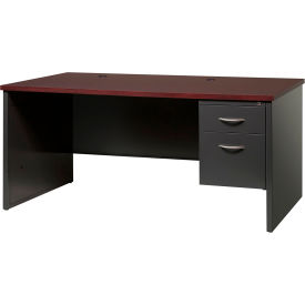 Modular Steel Desk - Single Right Pedestal - 66 x 30 - Charcoal/Mahogany