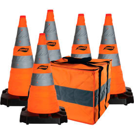 28" HD Collapsible Safety Cone With LED Light, Weighted Base, 5/Pack