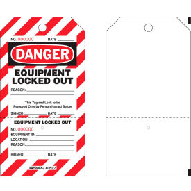 Danger Equipment Locked Out Tag, Two-part Tags With Stubs, Polyester, 25/Pack