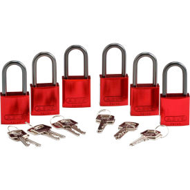 Aluminum Lockout Padlock, 1 inch, Red, 6 pack