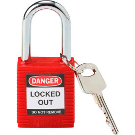 Safety Padlock With Label, Plastic Covered Steel, Red