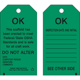 Scaffolding Inspection Tag, 2 Sided, 100/Pkg, Cardstock, 3"W x 5-3/4"H