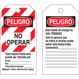 Lockout Tag- Peligro No Operar, Spanish, 2 Sided, Polyester, 25/Pack