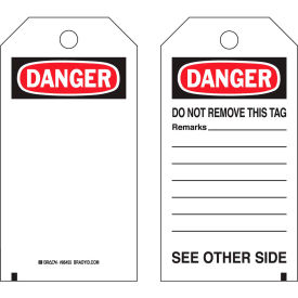 Self-Laminating Danger Tag with Clear Adhesive Overlay, Polyester, 3"W x 5-3/4"H