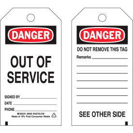 Self-Laminating Danger Out Of Service Tag, Polyester, 3"W x 5-3/4"H