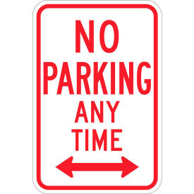 No Parking Any Time Sign, White/Red, Aluminum, 12"W x 18"H