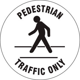 Floor Pedestrian Traffic Only Sign, Black/White, Anti-Skid, Vinyl, 17" Diameter