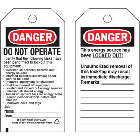 66061 Lockout Tag- Danger Do Not Operate, 2 Sided, Polyester, 25/Pack