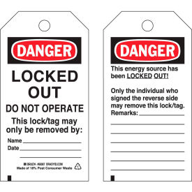 66067 Lockout Tag- Danger Do Not Operate, 2 Sided, Polyester, 25/Pack