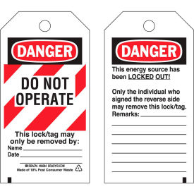Lockout Tag- Danger Do Not Operate, Heavy Duty Polyester, 25/Pack