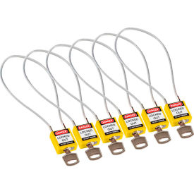 146133 Cable Safety Padlocks, Keyed Alike, 8"H Clearance Steel Cable, Yellow, 6/Pack