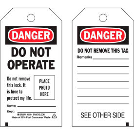 Lockout Tag- Danger Do Not Operate, Self-Laminating, Economy, Polyester, 10/Pack