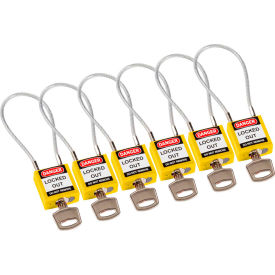146129 Cable Safety Padlocks, Keyed Alike, 4-3/16"H Clearance, Steel, Yellow, 6/Pack