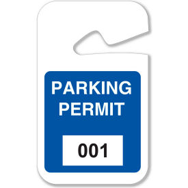 Rearview Mirror Hanging Tags, Parking Permit, Blue, 001 - 100, 2-3/4"W x 4-3/4"H