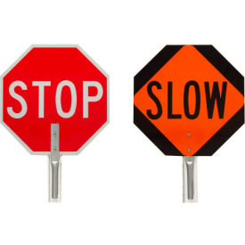 Traffic Control Paddle, 2 Sided, Stop/Slow Sign, Aluminum, 18"W x 18"H