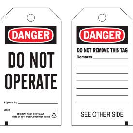 Danger Do Not Operate Tag, 2 Sided, 25/Pkg, Polyester, 3"W x 5-3/4"H