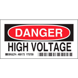 Danger High Voltage Label, Self-Adhesive, Polyester, 5"W x 3.5"H