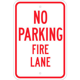 No Parking Fire Lane Sign, HIP Reflective, Aluminum, 12"W x 18"H