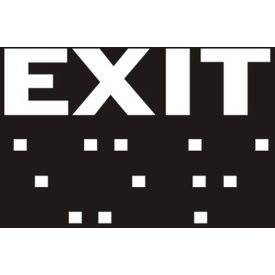 Braille Exit Sign, Black/White, Plastic, 8"W x 2"H