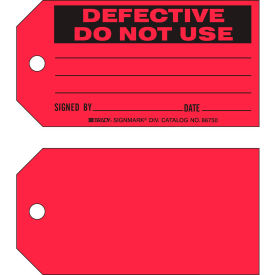 Defective Do Not Use Tag, 100/Pkg, Cardstock, 5-3/4"W x 3"H