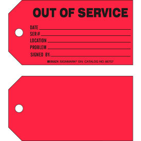 Out Of Service Production Tag, 100/Pkg, Cardstock, 5-3/4"W x 3"W
