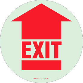 BradyGlo Floor Exit Sign, Red on Glow in the Dark, Polyester, 17"Dia