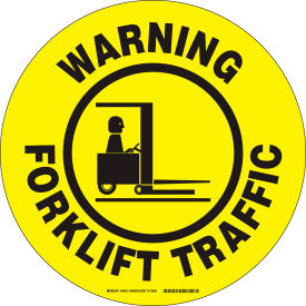 Floor Warning Forklift Traffic Sign, Yellow/Black, Polyester, 17"Dia