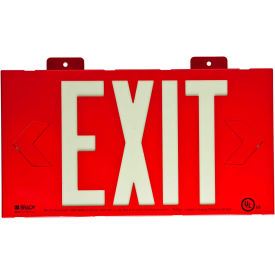 Exit Sign, 12-Side w/ Mount, Glow Red, Plastic, 15-1/4"W x 8-1/4"H