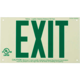 Exit Sign, Frameless, Glow Green, Polyester; Polystyrene, 15"W x 8-1/2"H