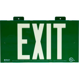 Exit Sign, 1-Side w/ Mount, Glow On Green, Plastic, 15-1/4"W x 8-1/4"H