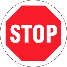 Floor Stop Sign, 17"Dia, Red/White, Anti-Skid, Vinyl, 17"Dia