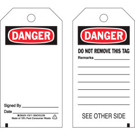 Danger Accident Prevention Tag, 2 Sided, 25/Pkg, Polyester, 3"W x 5-3/4"H