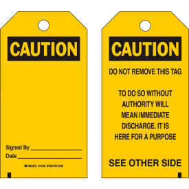 Caution Accident Prevention Tag, 2 Sided, 25/Pkg, Polyester, 3"W x 5-3/4"H