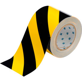 104377 ToughStripe Floor Marking Tape, Polyester, 4"W X 100'L, Black/Yellow