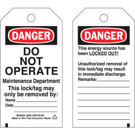 66053 Lockout Tag- Danger Do Not Operate, Heavy Duty Polyester Encapsulated, 25/Pack