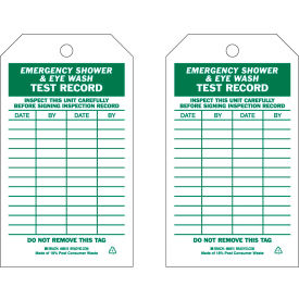 Emergency Shower & Eye Wash Test Record Tag, 2 Sided, 10/Pkg, Polyester, 4"W x 7"H